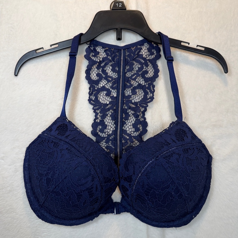 Victoria's Secret Very Sexy Push-up Bra Size 32DD Navy Blue Lace Racerback